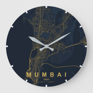 Relógio Grande Mapa Minimalista da Cidade de Mumbai, Índia