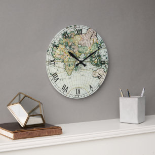 Relógio Grande Mapa Vintage Antique do Velho Mundo, 1666 por Piet