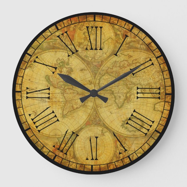 Relógio Grande Mapas do Velho Mundo Russo e Bonito (Frente)