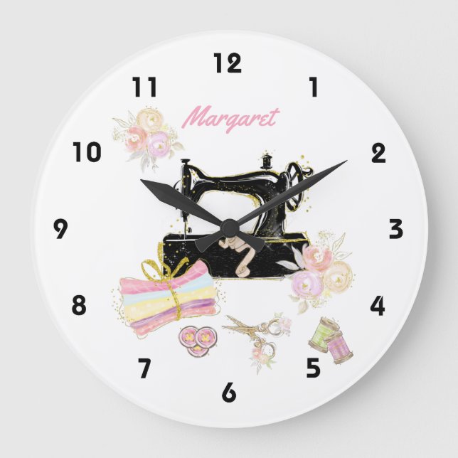 Relógio Grande Máquina De Costura E Tecido (Frente)