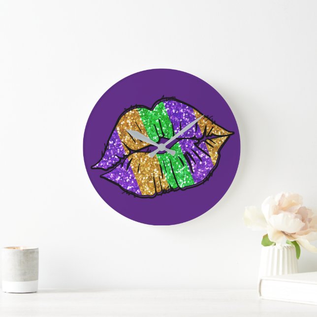 Relógio Grande Mardi Gras Kiss Wall Clock (Lar)