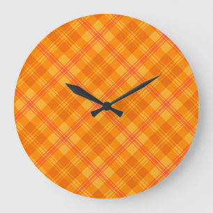 Relógio Grande Marigold Medley Orange Tartan Round Wall Clock