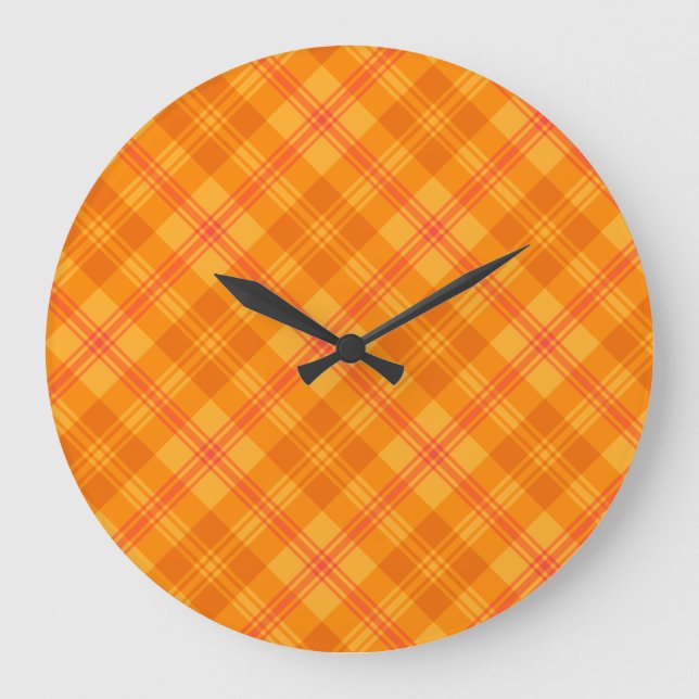 Relógio Grande Marigold Medley Orange Tartan Round Wall Clock (Frente)