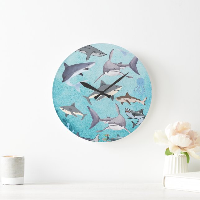 Relógio Grande Marine Ocean Shark Animal Stretchy Fun (Lar)