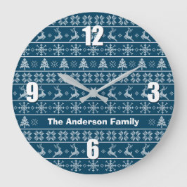 Relógio Grande Marinho Nórdico Moderno - Knit Febre - Nome Branco