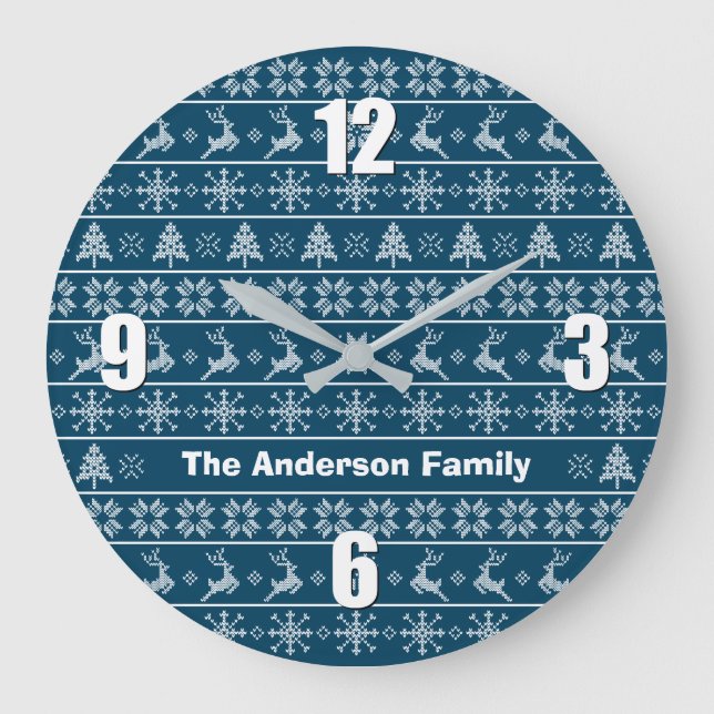 Relógio Grande Marinho Nórdico Moderno - Knit Febre - Nome Branco (Frente)