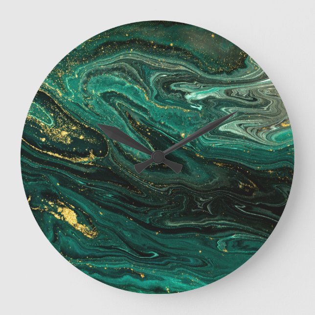 Relógio Grande Mármaco Verde: Ripple de Agate Abstrato. (Frente)