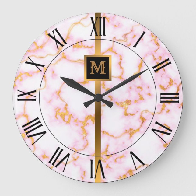 Relógio Grande Mármore Dourado Preto Moderno e Elegante do Luxo (Frente)