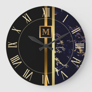 Relógio Grande Mármore Dourado Preto Moderno e Elegante do Luxo