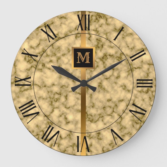 Relógio Grande Mármore Dourado Preto Moderno e Elegante do Luxo (Frente)