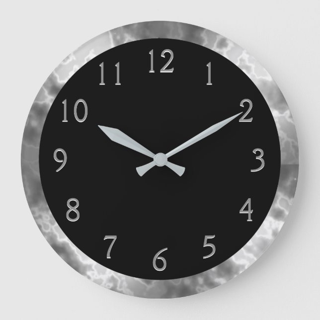 Relógio Grande Mármore preto e cinzento (Frente)