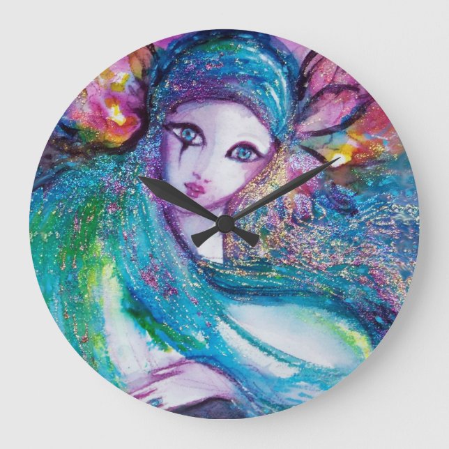 Relógio Grande MÁSCARA EM AZUL/Bola de Mascarada veneziana,teal (Frente)