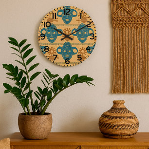 Relógio Grande Máscara Tribal - Padrão do Rosto Étnico Africano