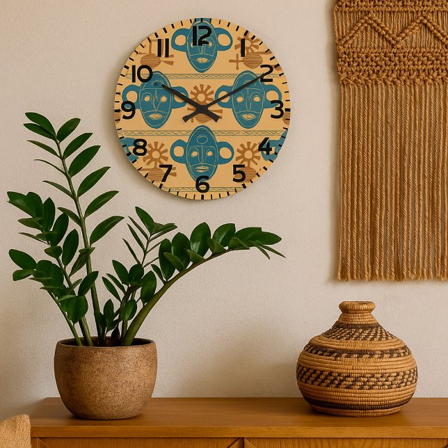 Relógio Grande Máscara Tribal - Padrão do Rosto Étnico Africano (Criador carregado)