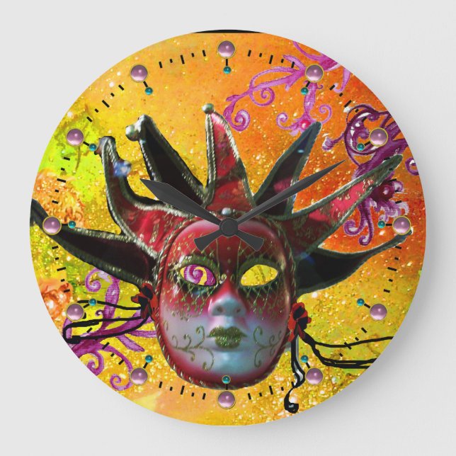 Relógio Grande MASCARADA de MÁSCARA NEGRA E VERMELHA, amarelo (Frente)