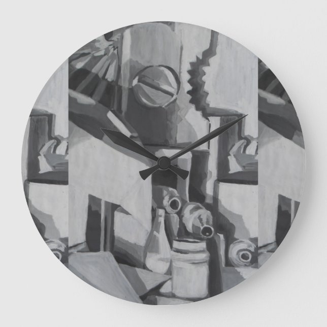 Relógio Grande Máscaras abstratas no desenhista cinzento (Frente)