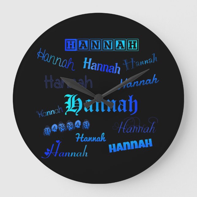 Relógio Grande Máscaras do azul no preto - Hannah (Frente)