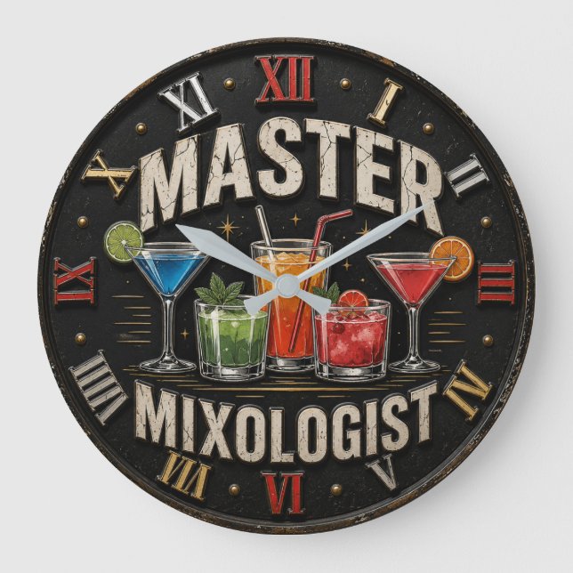 Relógio Grande Master Mixologist Bartender Gift Retro Home Bar (Frente)