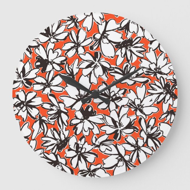 Relógio Grande Material de Padrão Sem Costura de Flor Abstrata (Frente)