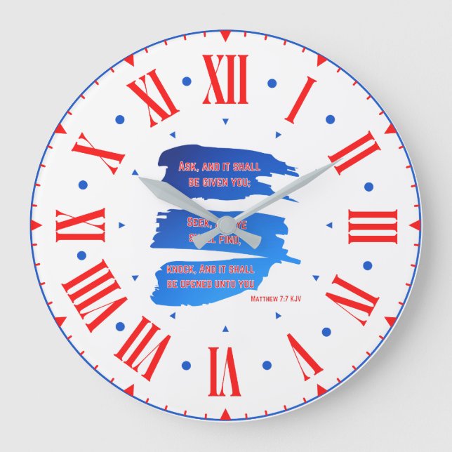 Relógio Grande Mateus 7:7 Bíblia KJV Verso Numeral Romano (Frente)