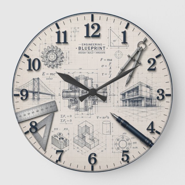 Relógio Grande  Mechanical Engineer STEM Office & Workshop Decor (Frente)
