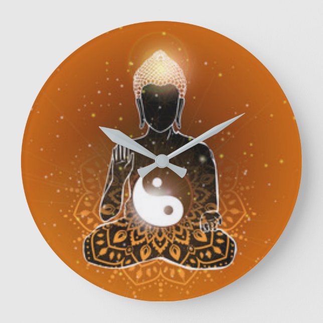Relógio Grande Meditação Buddha Ying Yang Design (Frente)