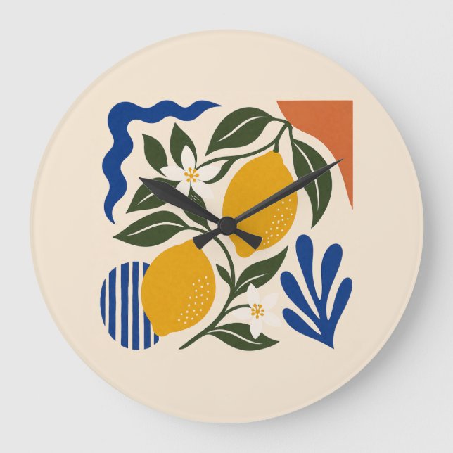 Relógio Grande Mediterranean Lemon Abstract Round Wall Clock (Frente)