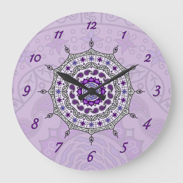 Relógio Grande Mehndi Fantasy Silver Clock (Frente)
