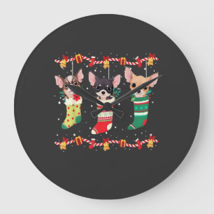 Relógio Grande Meias de Natal Chihuahua Luzes Xmas Engraçado do C