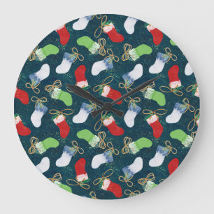 Relógio Grande Meias de Natal, padrão sem costura de aquarela.