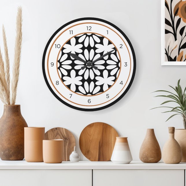 Relógio Grande Meio século Modern Floral (Embrace the timeless charm of floral retro style with Wild on Flowers' Mid Century wall clock. )