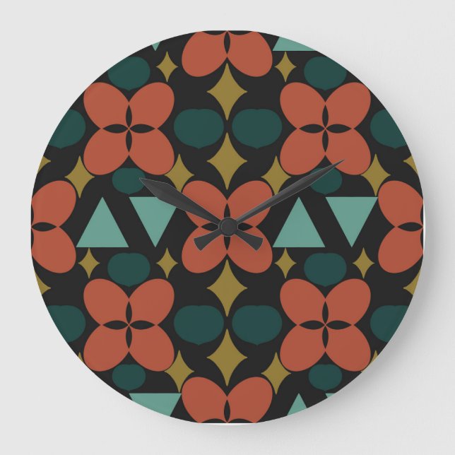 Relógio Grande Meio século Moderno Flor Diamante Preto (Frente)