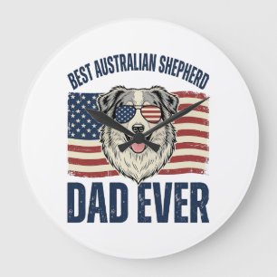 Relógio Grande Melhor Pai de Australian Shepherd Patriótico de To