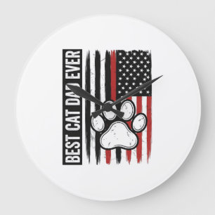 Relógio Grande Melhor Pai de Gato Patriota Desenho de Bandeira de