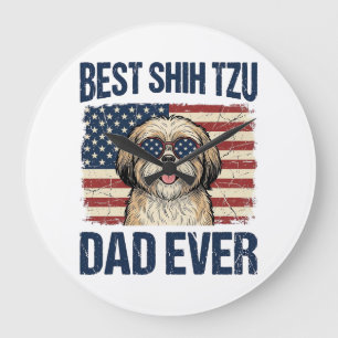 Relógio Grande Melhor Pai de Shih Tzu Patriótico de Todos os Temp