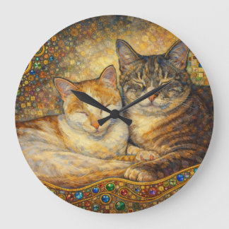Relógio Grande Melhores Amigos Gatos inspirados em Klimt