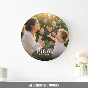 Relógio Grande Memória de Foto de Família Estabelecida pela Mamãe