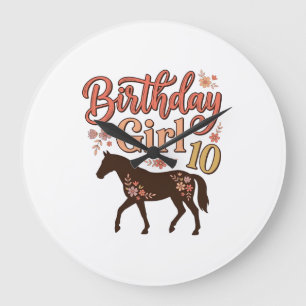 Relógio Grande Menina de Aniversário 10 Cavalo Floral Desenho Vet