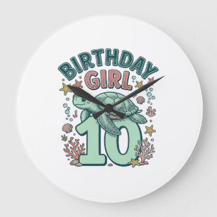 Relógio Grande Menina de Aniversário 10 Tartaruga Marinha Desenho