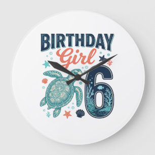 Relógio Grande Menina de Aniversário 6 Tartaruga Marinha Desenho 