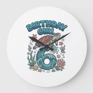 Relógio Grande Menina de Aniversário 6 Tartaruga Marinha Design d