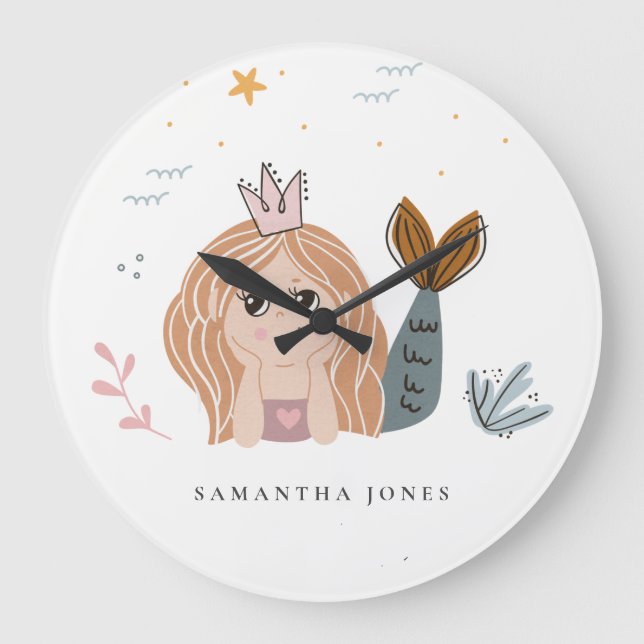 Relógio Grande Menina Escamuflada de Sereia do Mar (Frente)