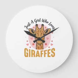 Relógio Grande Menina Que Ama Girafas Desenho de Gravura Vintage_