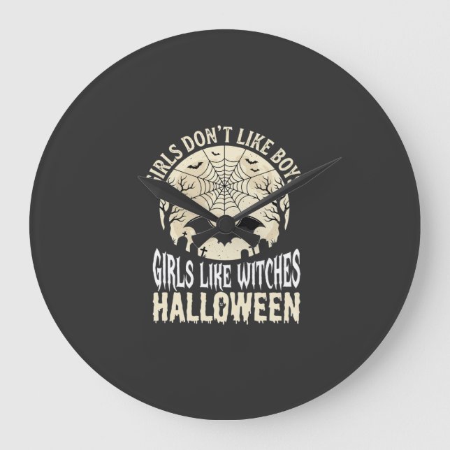 Relógio Grande Meninas Como Bruxas Design de Morcego de Halloween (Frente)