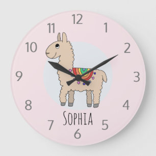Relógio Grande Meninas Llamas Coloridas Desenho Animado e Nome Cr