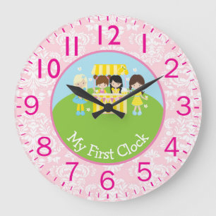 Relógio Grande Meninas Servindo Refreshments Meu Primeiro