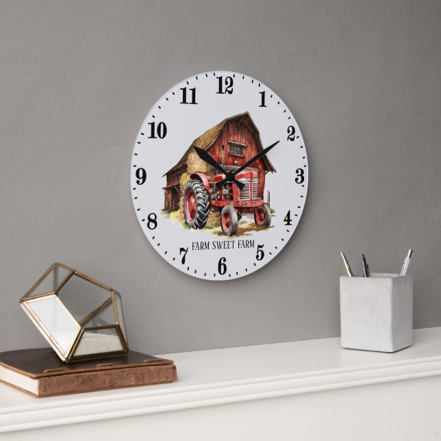 Relógio Grande Mensagem de adição do trator de fazenda legal (Escritório)