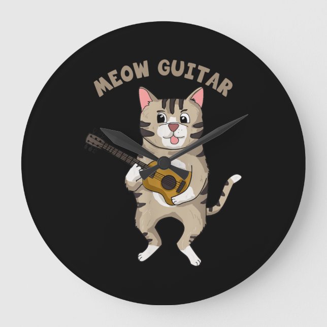 Relógio Grande Meow Guitar Cute Cat Tocando Violão Gatinhos Engra (Frente)