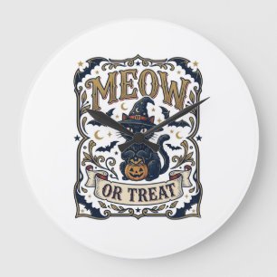 Relógio Grande Meow Ou Trate Gato Halloween Gato Assustador Vinta