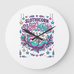 Relógio Grande Mercado Colorido de Magia Lenta Unicórnio Slothico